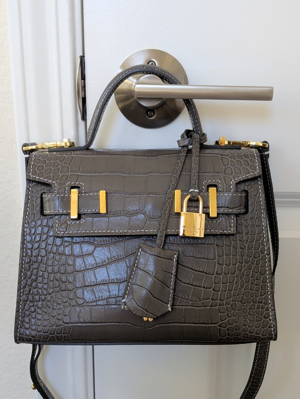 Teddy Blake Gray Croc-Embossed Top-Handle Satchel